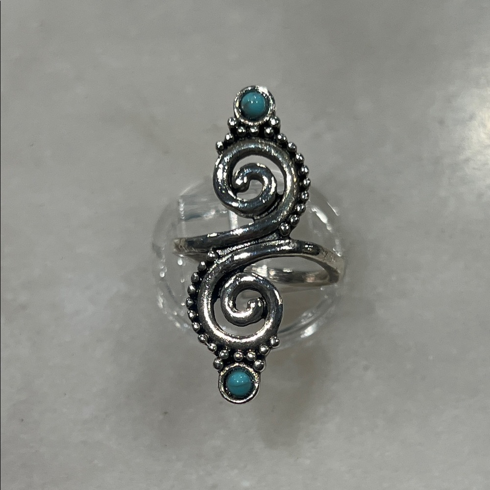 Elegant Silver Swirl Ring with Kingman Turquoise Accents